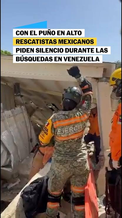 Recorte compartido con un rescatista mexicano y un titular que menciona búsquedas en Venezuela